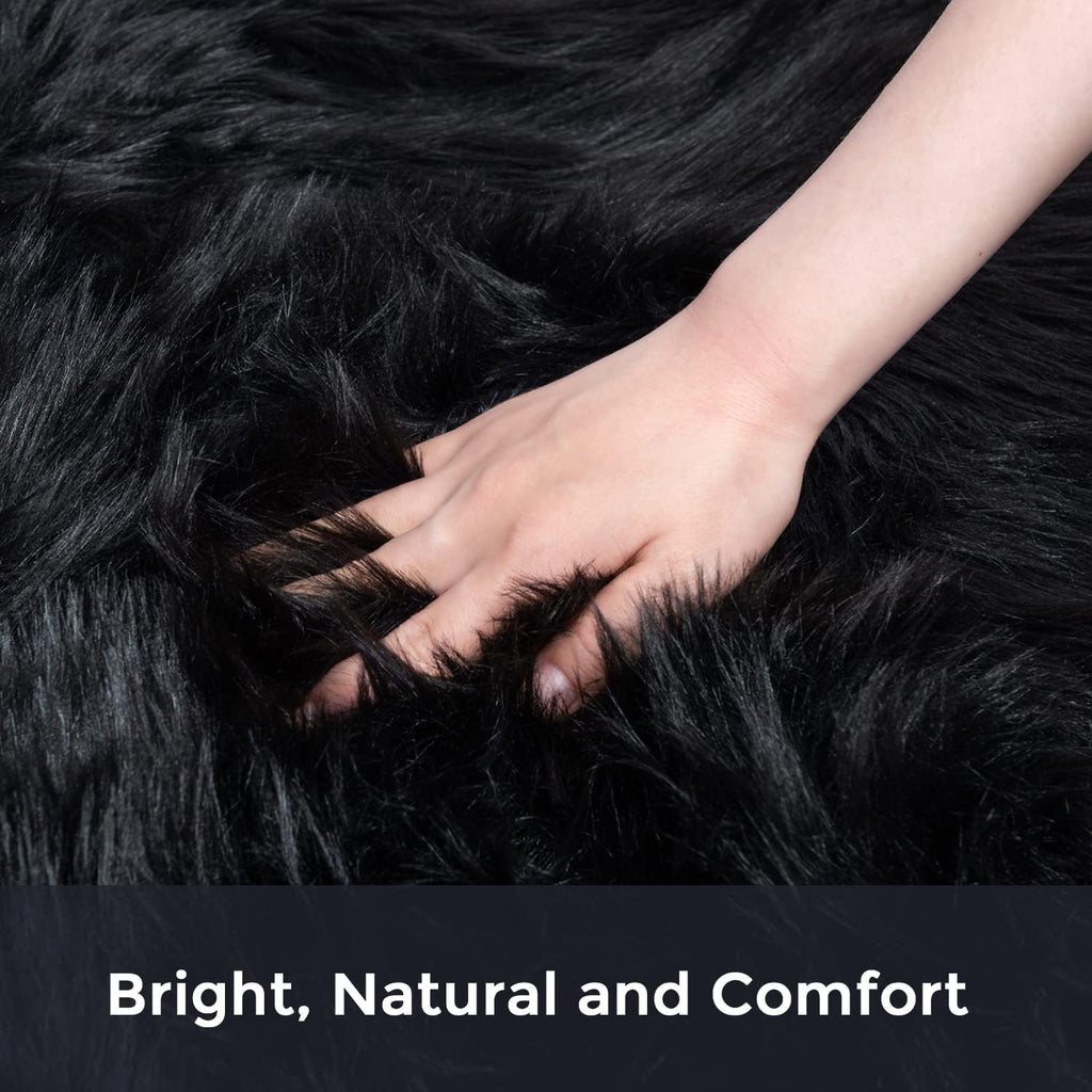 Faux Sheepskin Fur Area Rug Black, 2X3 Feet, 4 Pack, Fluffy Soft Fuzzy Plush Shaggy Carpet Throw Rug for Indoor Floor, Sofa, Chair, Bedroom, Living Room, Home Decoration