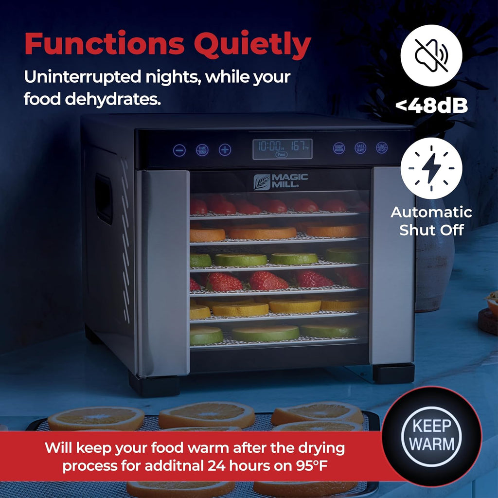 Pro Food Dehydrator Machine | 7 XL Stainless Steel Trays | Dryer for Jerky, Dog Treats, Herb, Meat, Beef, Fruit | Keep Warm Function, Digital Timer and Temperature Control, ETL Approved