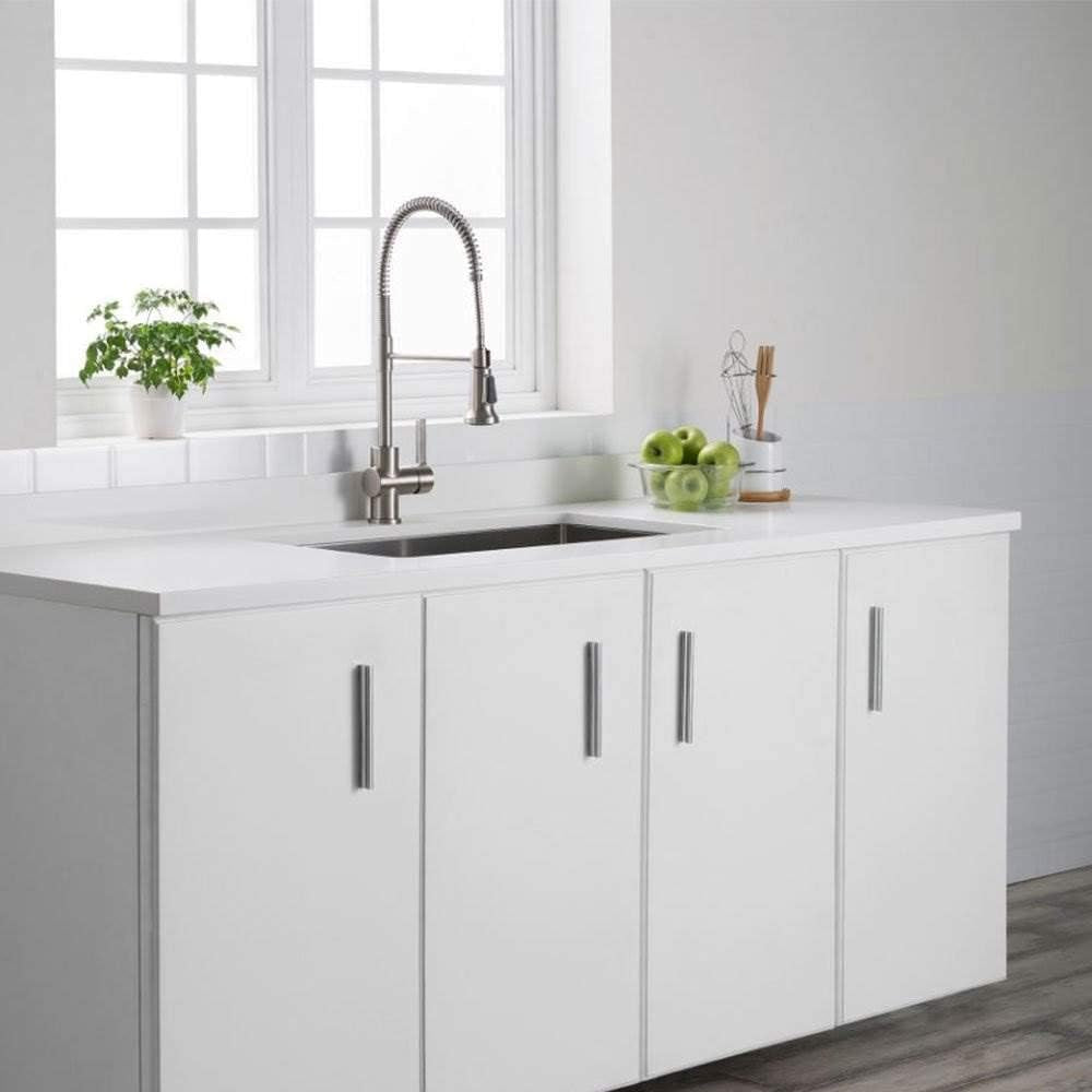 KRAUS Britt Commercial Style Spot Free Stainless Steel Pre-Rinse Kitchen Faucet with Deck Plate, KPF-1690SFS