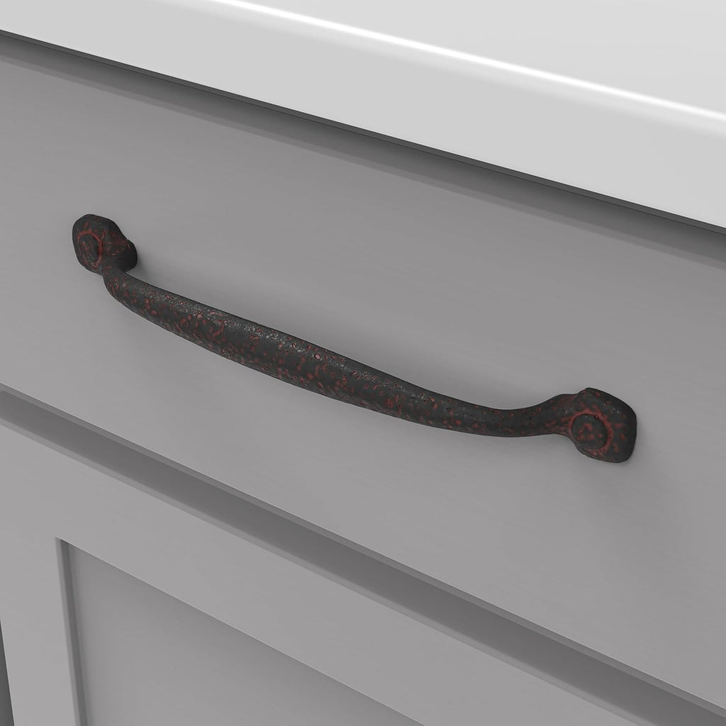 1 Pack Solid Core Kitchen Cabinet Pulls, Luxury Cabinet Handles, Hardware for Doors & Dresser Drawers, 7-9/16 Inch (192Mm) Hole Center, Rustic Iron, Refined Rustic Collection