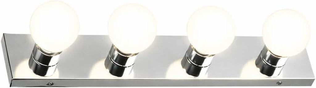 Vanity Lighting, Steel Construction, 4 Vanity Lights, Dimmable, Uses Four 60W Bulbs, Polished Chrome, 24.0 In. W X 4.3 In. H X 2.0 In. D, 500892