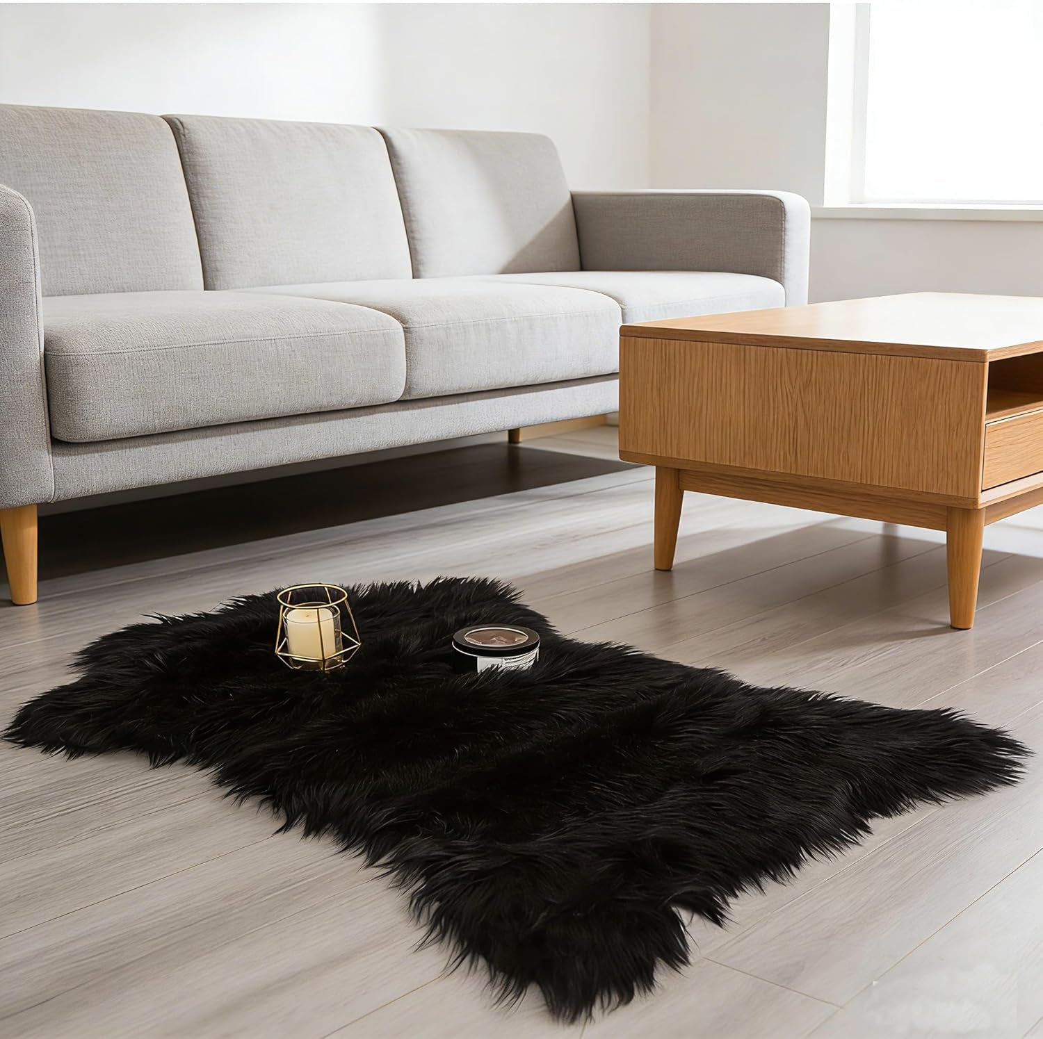 Faux Sheepskin Fur Area Rug Black, 2X3 Feet, 4 Pack, Fluffy Soft Fuzzy Plush Shaggy Carpet Throw Rug for Indoor Floor, Sofa, Chair, Bedroom, Living Room, Home Decoration