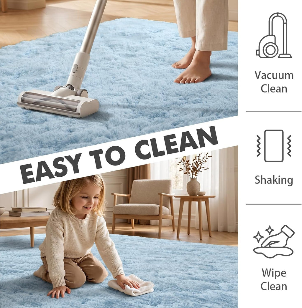 6X9 Ft Large Shag Rugs for Living Room Decor, Ultra Soft Fluffy Furry Area Rugs for Bedroom Indoor Floor, Aesthetic Carpet for Kids Home (Light Blue)