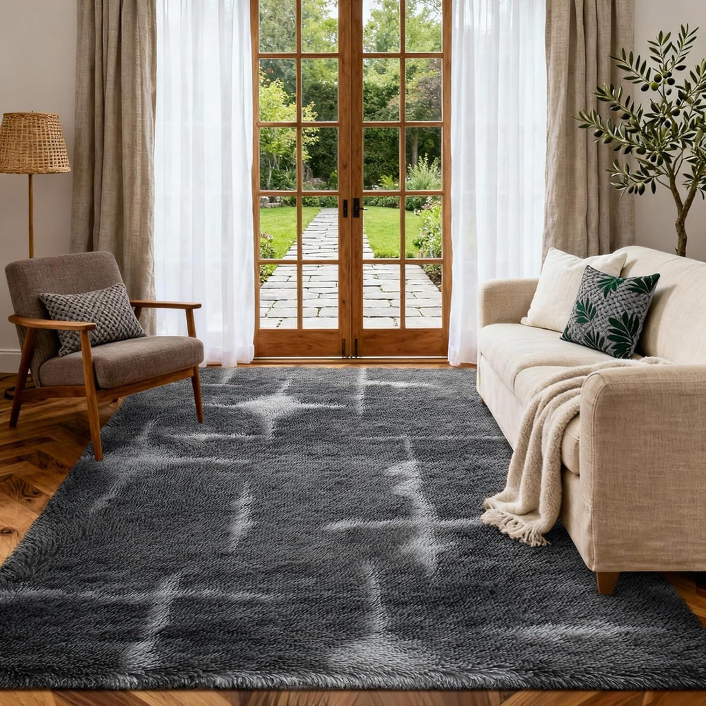 Plush Grey Star Area Rug - 5x7 Feet Soft Shaggy Non-Slip Carpet for Living Room, Bedroom, Nursery & Dorm Decor