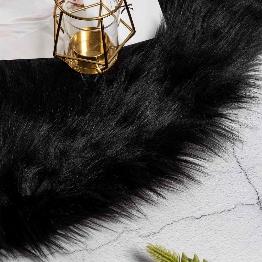 Faux Sheepskin Fur Area Rug Black, 2X3 Feet, 4 Pack, Fluffy Soft Fuzzy Plush Shaggy Carpet Throw Rug for Indoor Floor, Sofa, Chair, Bedroom, Living Room, Home Decoration