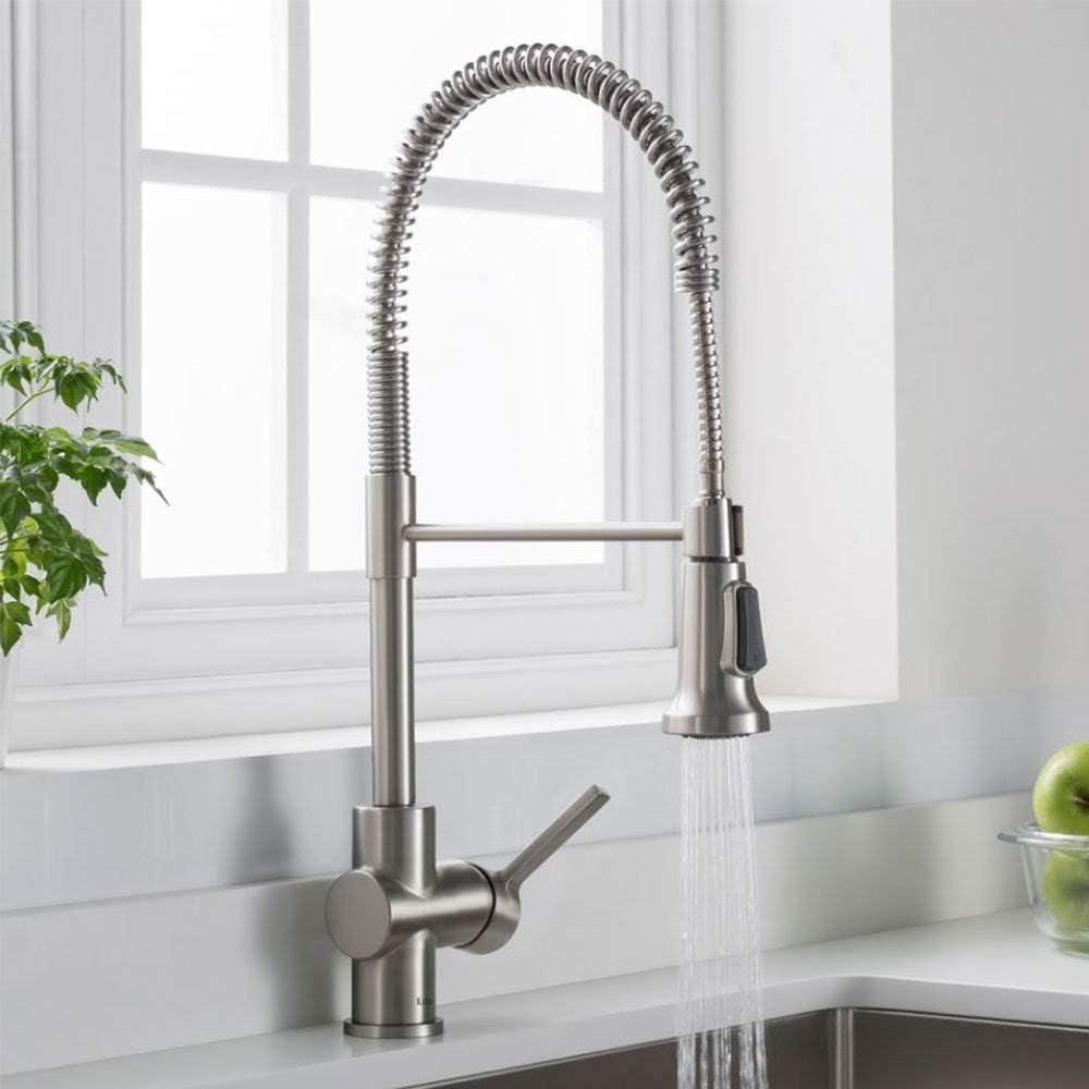 KRAUS Britt Commercial Style Spot Free Stainless Steel Pre-Rinse Kitchen Faucet with Deck Plate, KPF-1690SFS