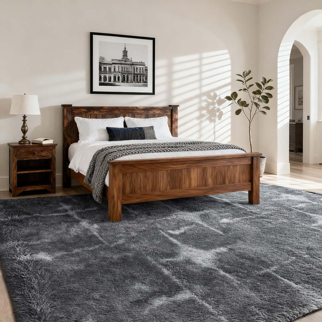 Plush Grey Star Area Rug - 5x7 Feet Soft Shaggy Non-Slip Carpet for Living Room, Bedroom, Nursery & Dorm Decor