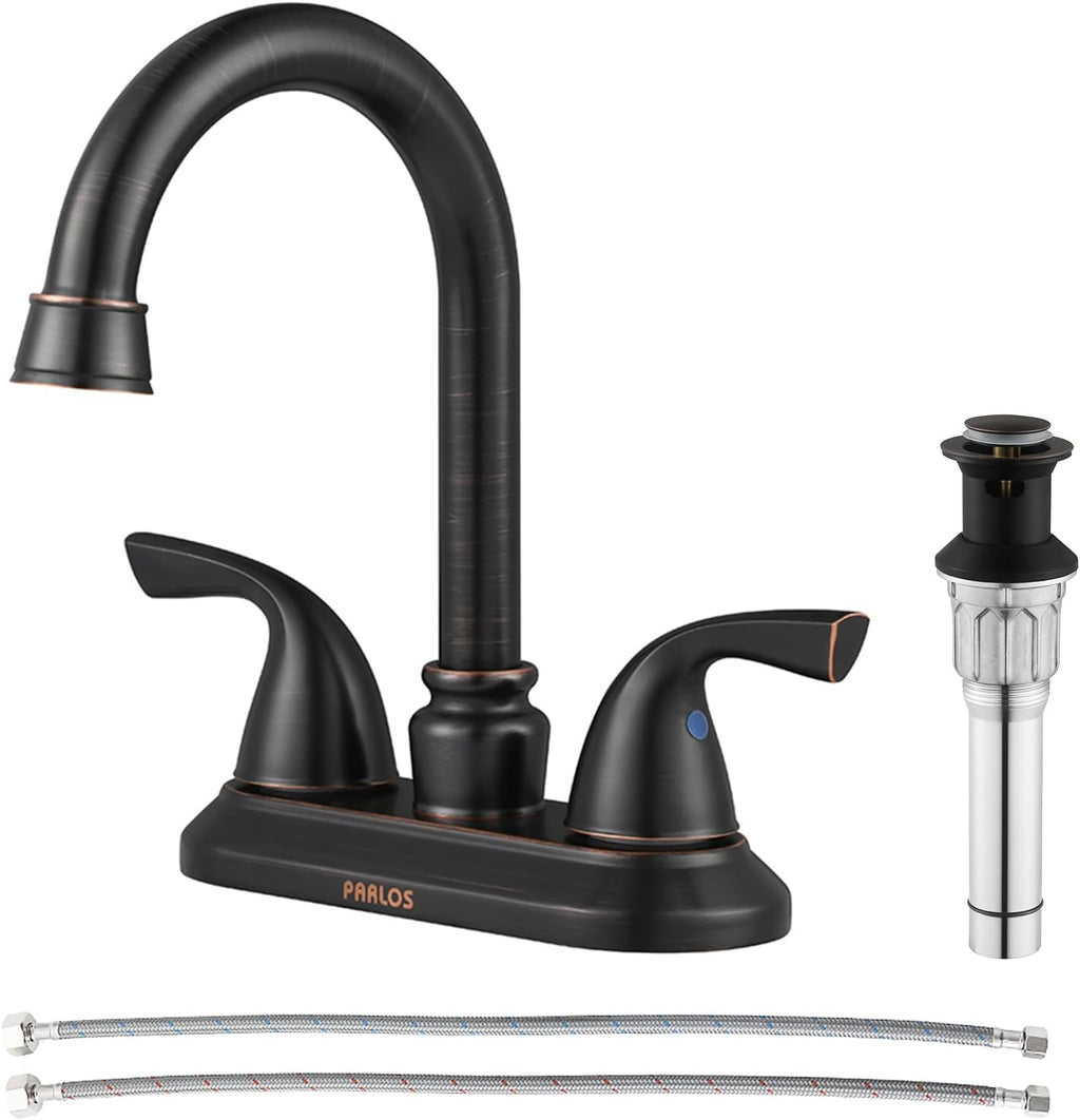 Oil Rubbed Bronze Double-Handle Lavatory Faucet with Metal Drain Assembly and Supply Hose, 13592