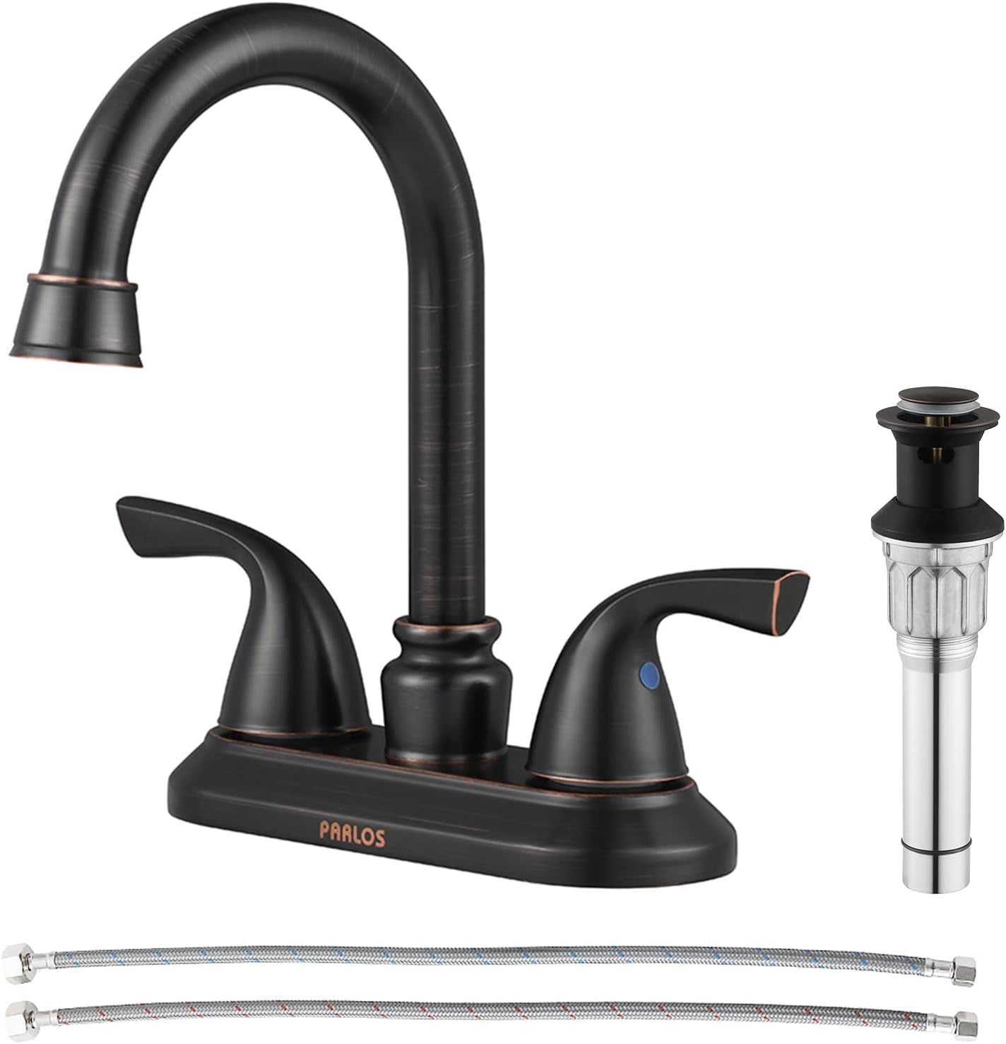 Oil Rubbed Bronze Double-Handle Lavatory Faucet with Metal Drain Assembly and Supply Hose, 13592