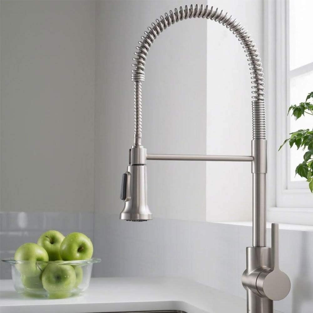 KRAUS Britt Commercial Style Spot Free Stainless Steel Pre-Rinse Kitchen Faucet with Deck Plate, KPF-1690SFS