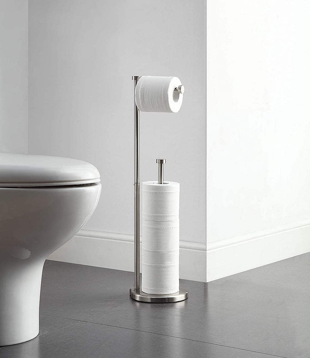 Freestanding Bathroom Toilet Paper Holder with Reserve for Jumbo Rolls