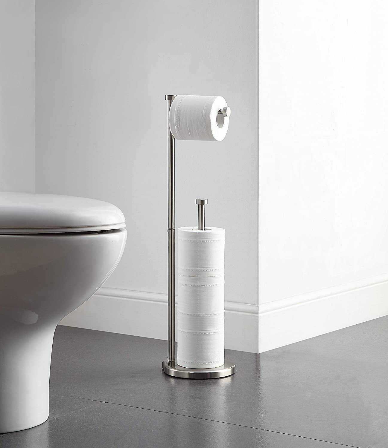 Freestanding Bathroom Toilet Paper Holder with Reserve for Jumbo Rolls