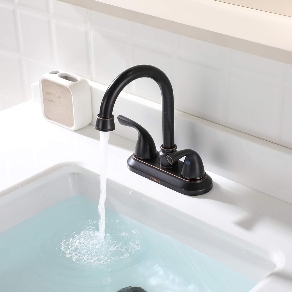 Oil Rubbed Bronze Double-Handle Lavatory Faucet with Metal Drain Assembly and Supply Hose, 13592