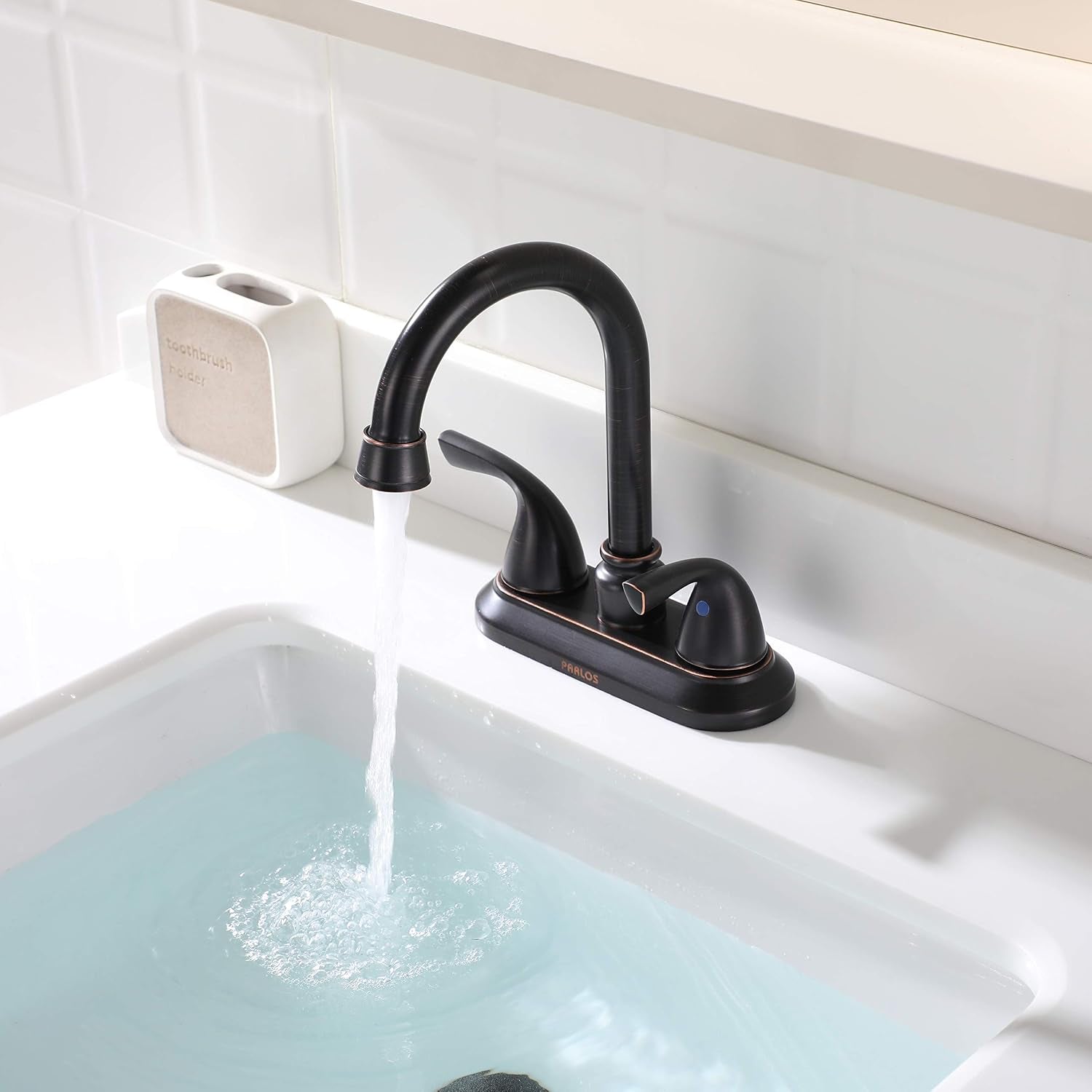 Oil Rubbed Bronze Double-Handle Lavatory Faucet with Metal Drain Assembly and Supply Hose, 13592