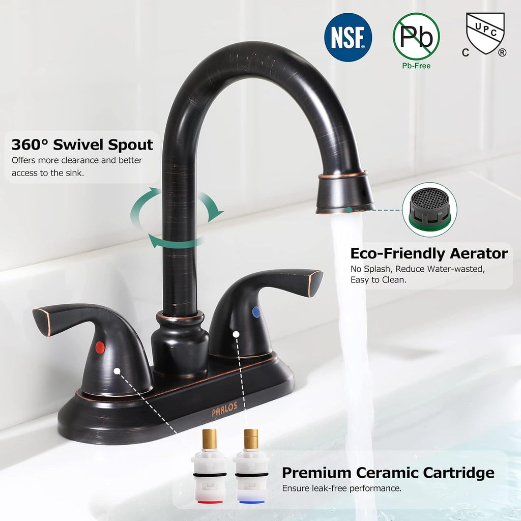 Oil Rubbed Bronze Double-Handle Lavatory Faucet with Metal Drain Assembly and Supply Hose, 13592