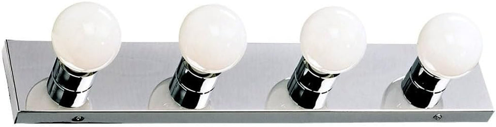 Vanity Lighting, Steel Construction, 4 Vanity Lights, Dimmable, Uses Four 60W Bulbs, Polished Chrome, 24.0 In. W X 4.3 In. H X 2.0 In. D, 500892