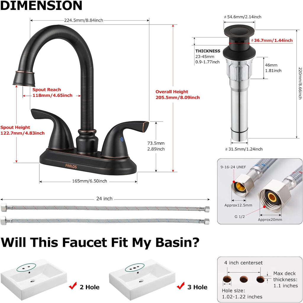 Oil Rubbed Bronze Double-Handle Lavatory Faucet with Metal Drain Assembly and Supply Hose, 13592