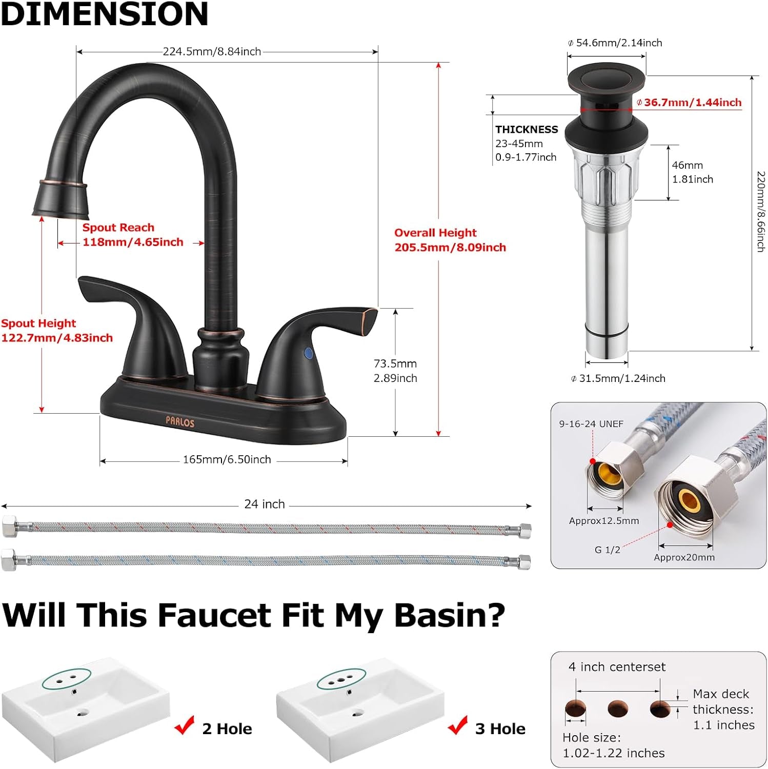 Oil Rubbed Bronze Double-Handle Lavatory Faucet with Metal Drain Assembly and Supply Hose, 13592