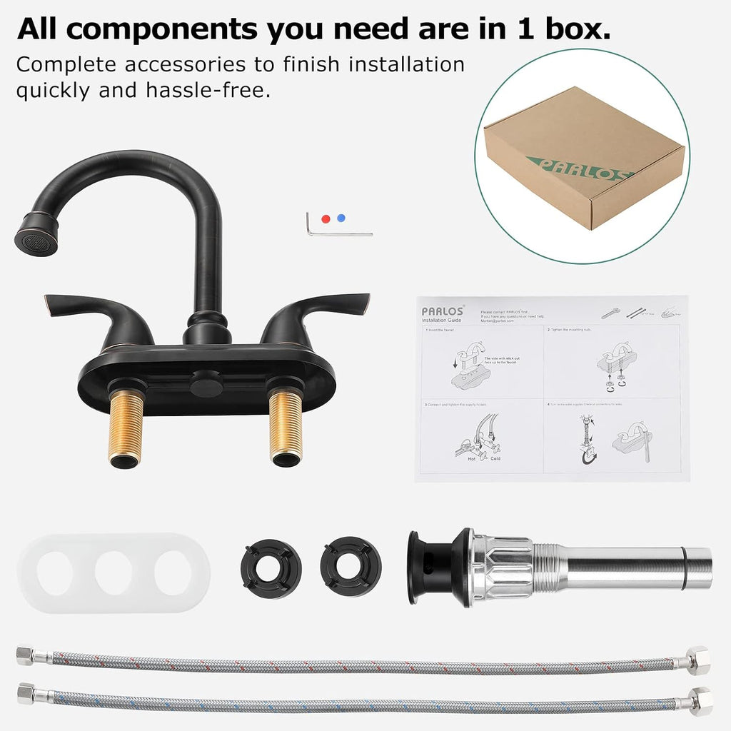 Oil Rubbed Bronze Double-Handle Lavatory Faucet with Metal Drain Assembly and Supply Hose, 13592