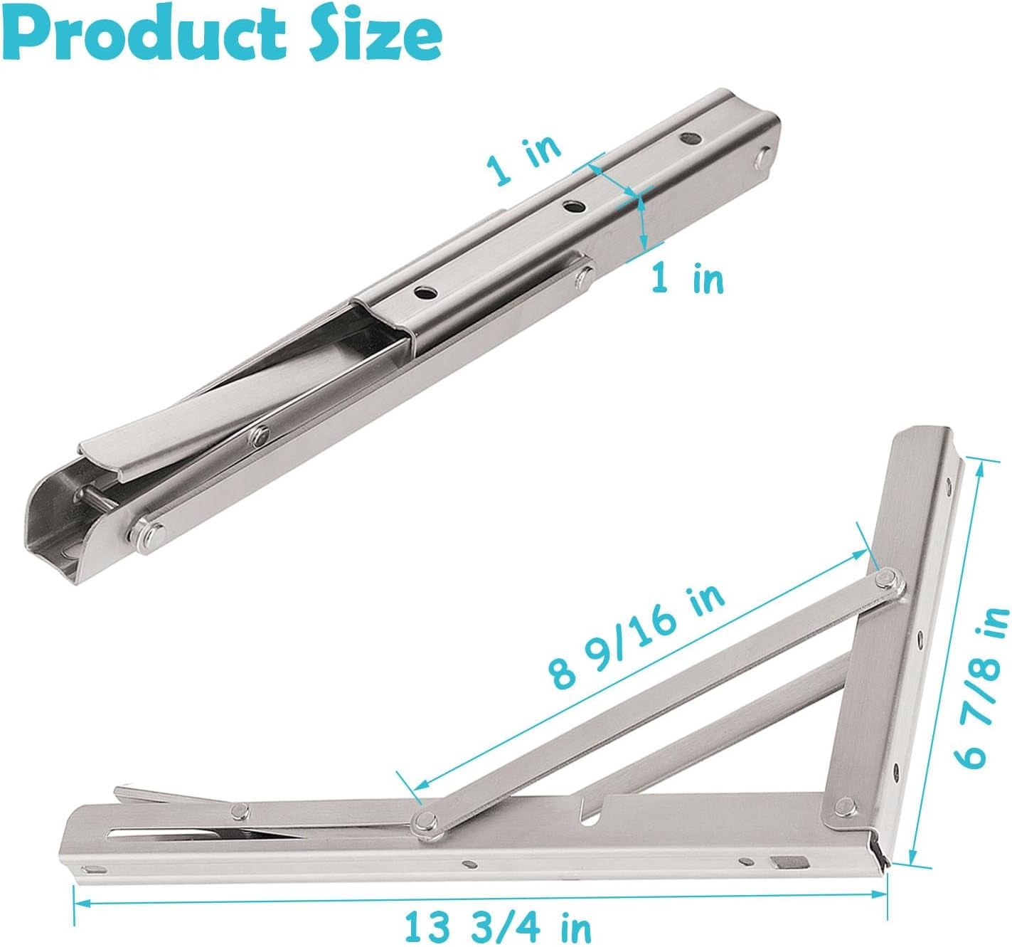 CLT 14'' Folding Shelf Brackets Max. Load 440 Lb, Heavy Duty Stainless Steel DIY Wall Mounted Shelf Bracket Space Saving for Table Work Bench, Pack of 2