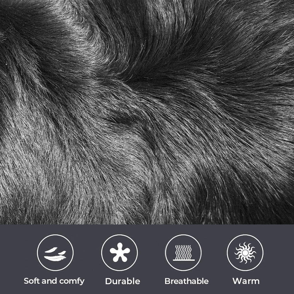 Faux Sheepskin Fur Area Rug Black, 2X3 Feet, 4 Pack, Fluffy Soft Fuzzy Plush Shaggy Carpet Throw Rug for Indoor Floor, Sofa, Chair, Bedroom, Living Room, Home Decoration