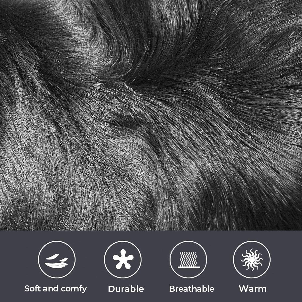 Faux Sheepskin Fur Area Rug Black, 2X3 Feet, 4 Pack, Fluffy Soft Fuzzy Plush Shaggy Carpet Throw Rug for Indoor Floor, Sofa, Chair, Bedroom, Living Room, Home Decoration