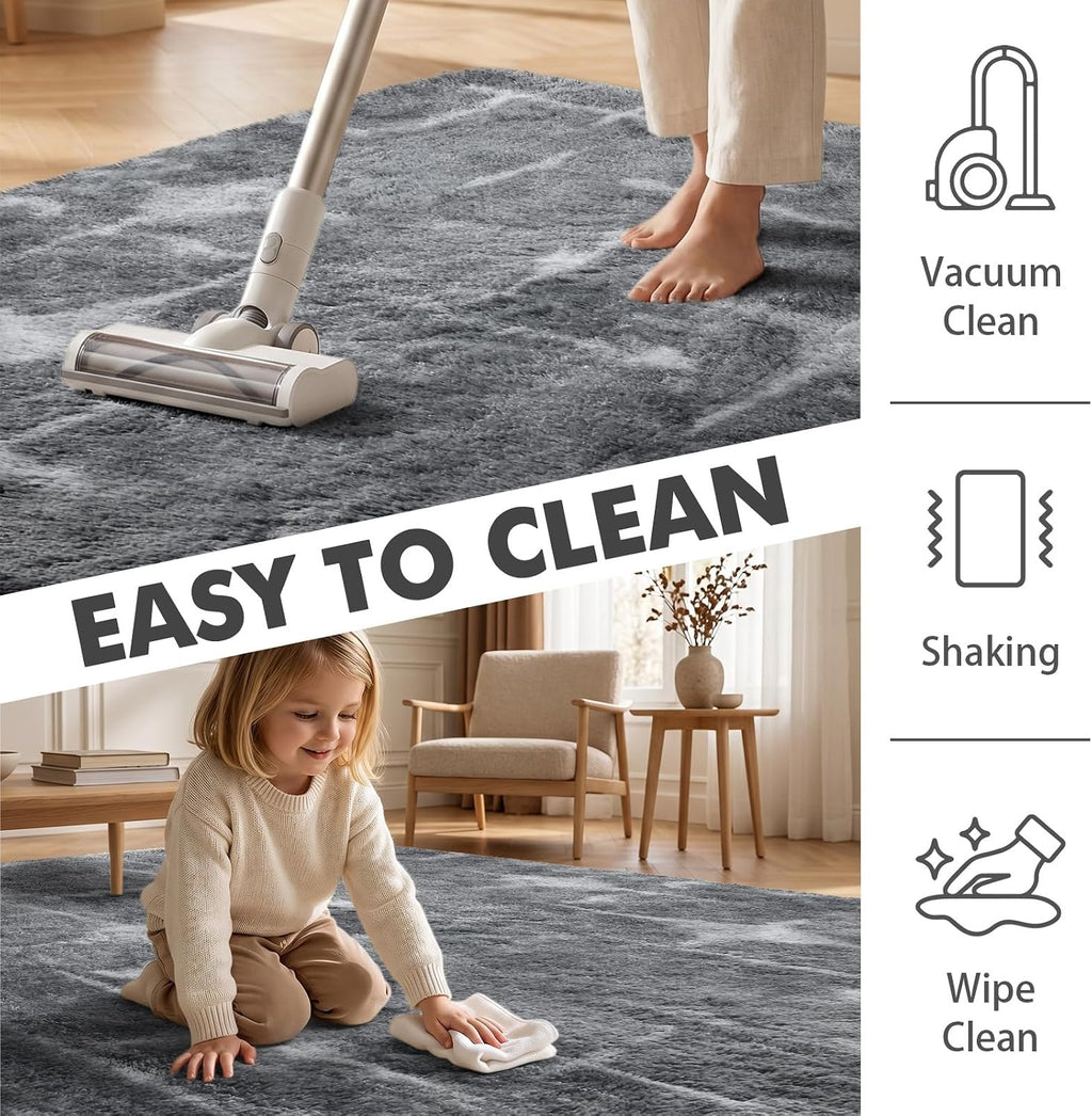 Plush Grey Star Area Rug - 5x7 Feet Soft Shaggy Non-Slip Carpet for Living Room, Bedroom, Nursery & Dorm Decor