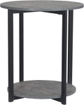 Jamestown round Side End Table with Storage Shelf Rustic Slate Concrete and Black Metal