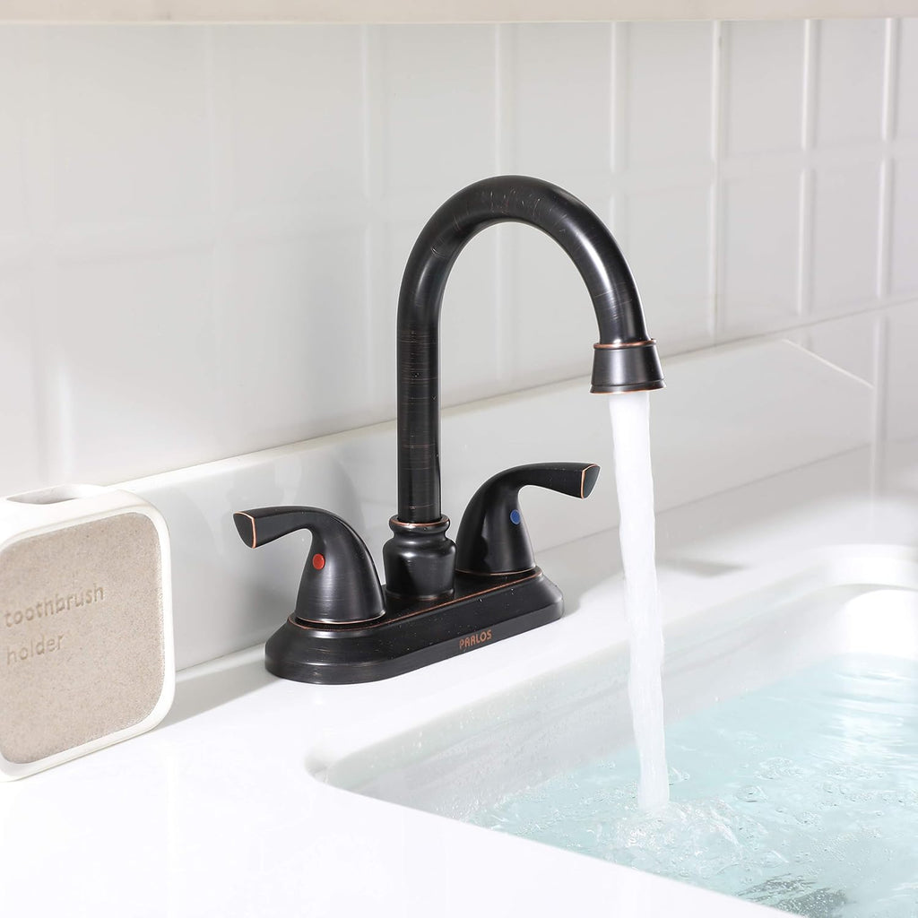 Oil Rubbed Bronze Double-Handle Lavatory Faucet with Metal Drain Assembly and Supply Hose, 13592