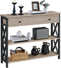 Yaheetech Console Table with Drawer, Entryway Table with 3 Tier Storage Shelves, Narrow Long Sofa Table for Entryway, Living Room, Hallway, Couch, Kitchen, Metal Frame, Gray